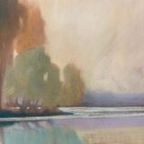 ableau Grand pastel 1922 signed Landscape of pond signed