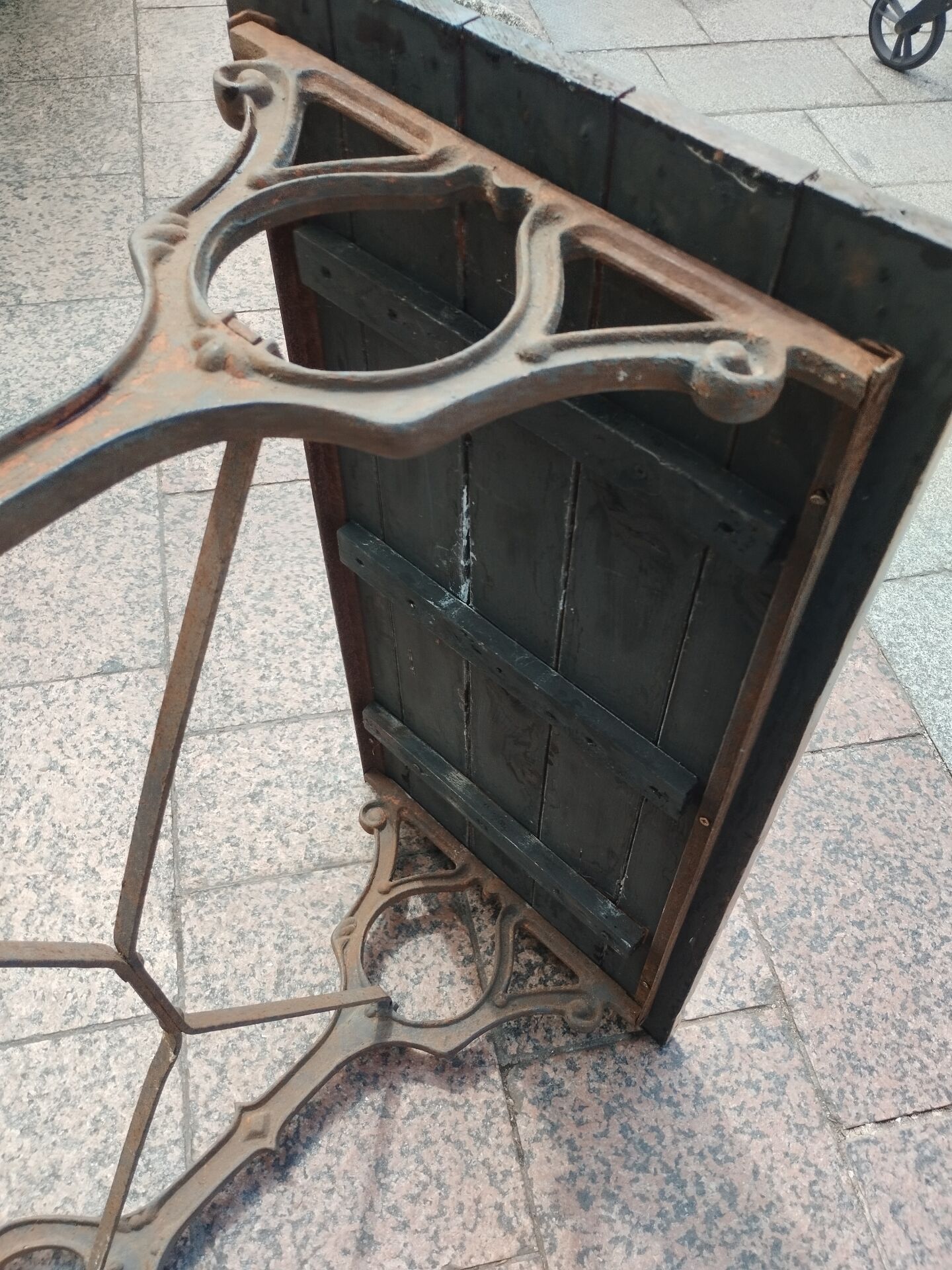 Old bistro table with a wooden top