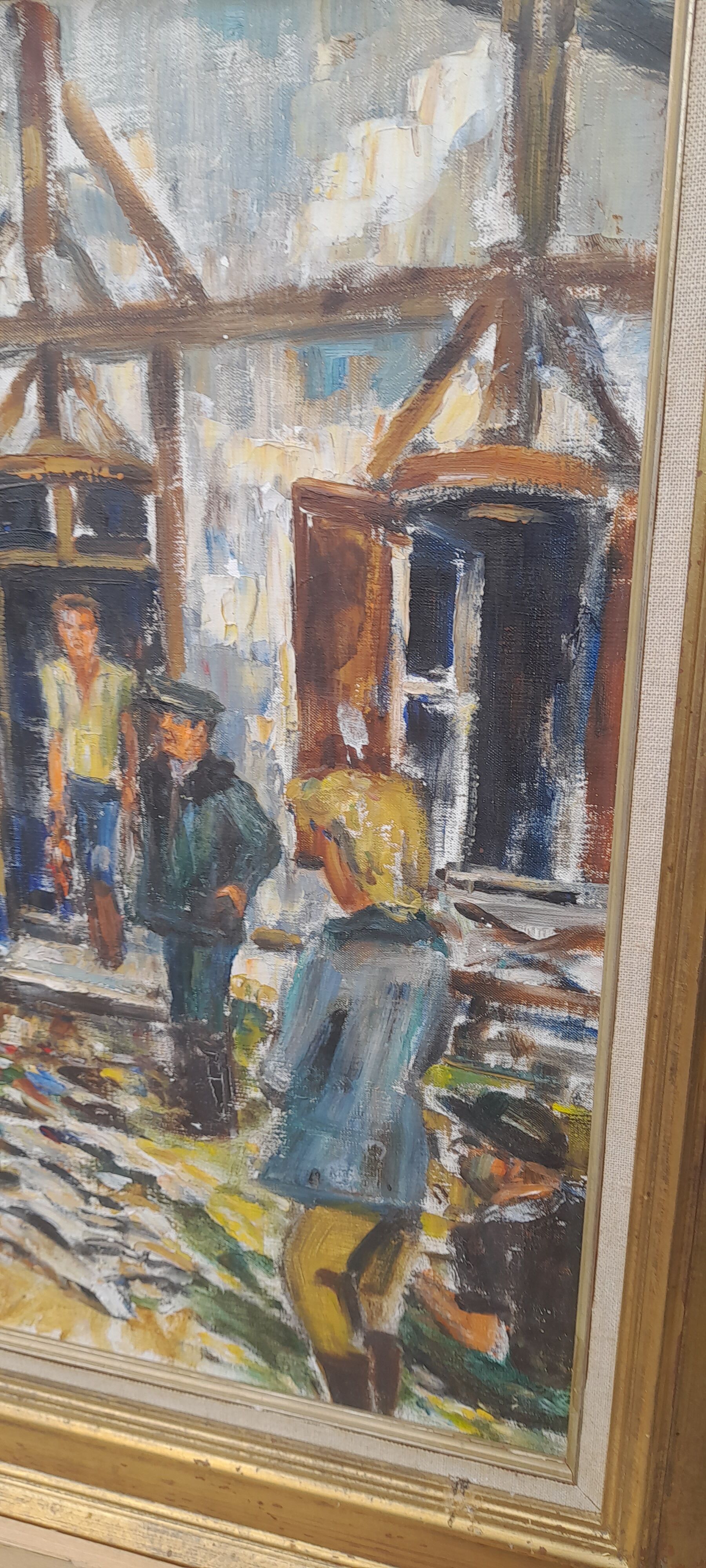 Oil on canvas framed hunting return Michel Gilbert 50 X 73 cm