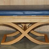 David Linley Hall bench in ostrich leather and satinwood with storage.