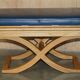 David Linley Hall bench in ostrich leather and satinwood with storage.