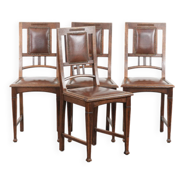 Set of four antique oak dining chairs in Art Nouveau style