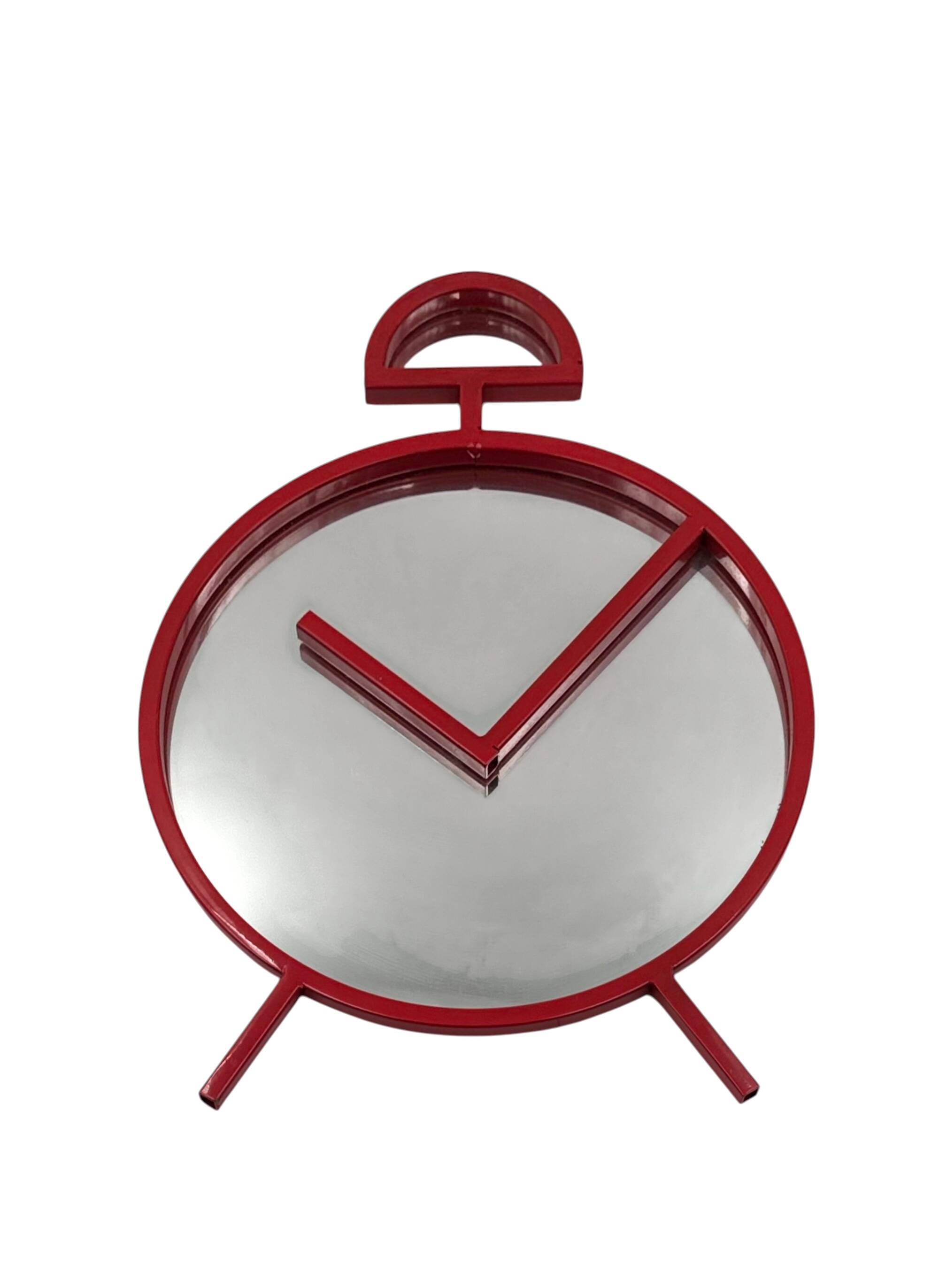 Postmodern Pop Art Design Red Wall Mirror "Clock" Shape – PILM Italy, 1980s