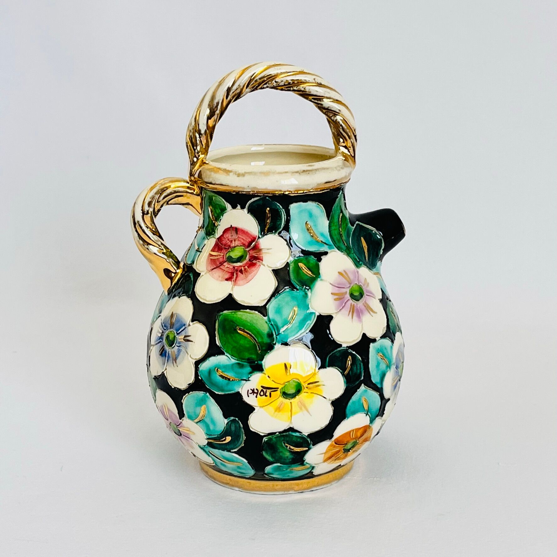 Watering can vase floral decoration hand painted