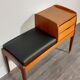 Bench phone 2 drawers in teck and black leather 1970