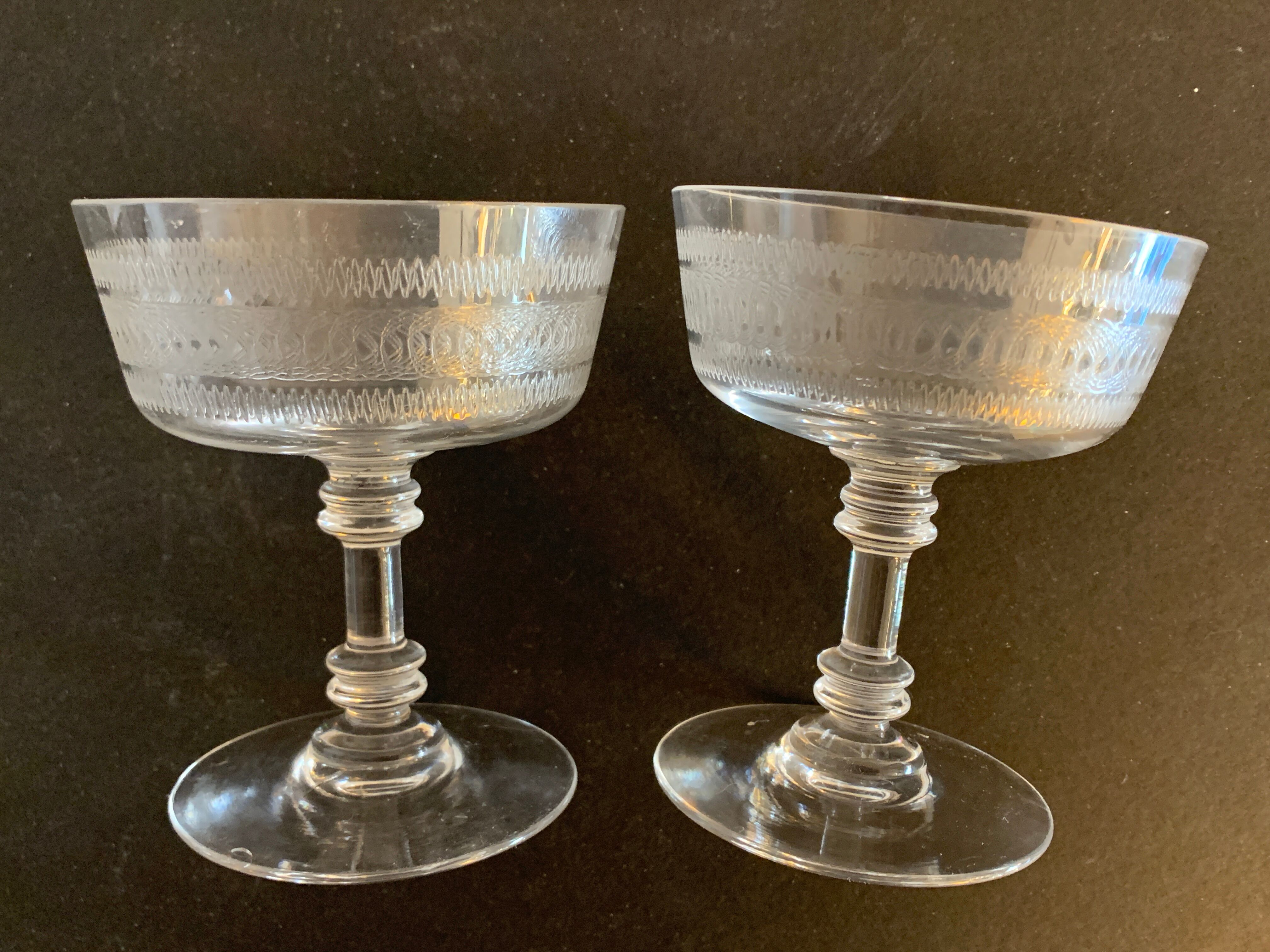 10 old crystal champagne glasses