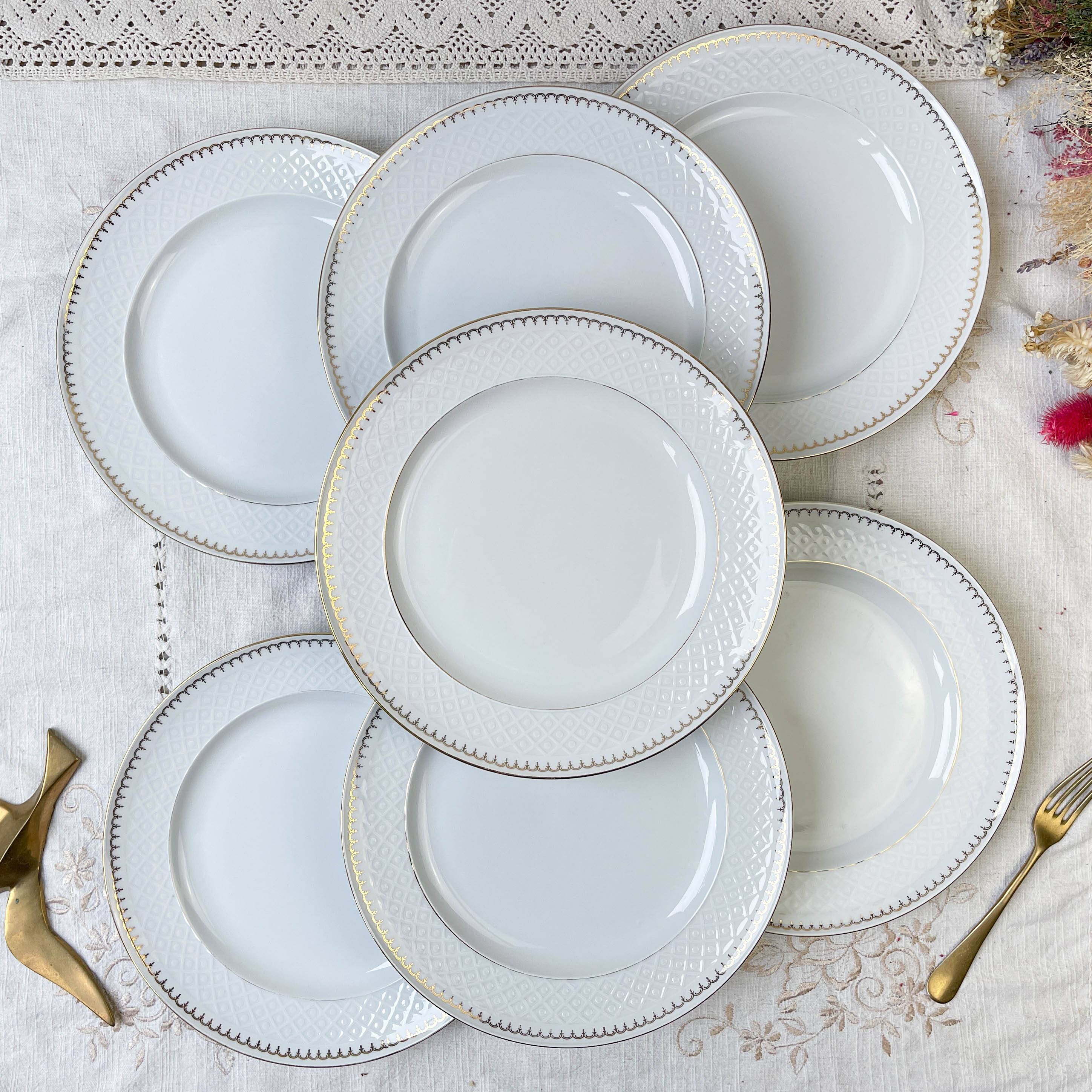 7 vintage flat plates in golden white porcelain BAVARIA model "Annabell"