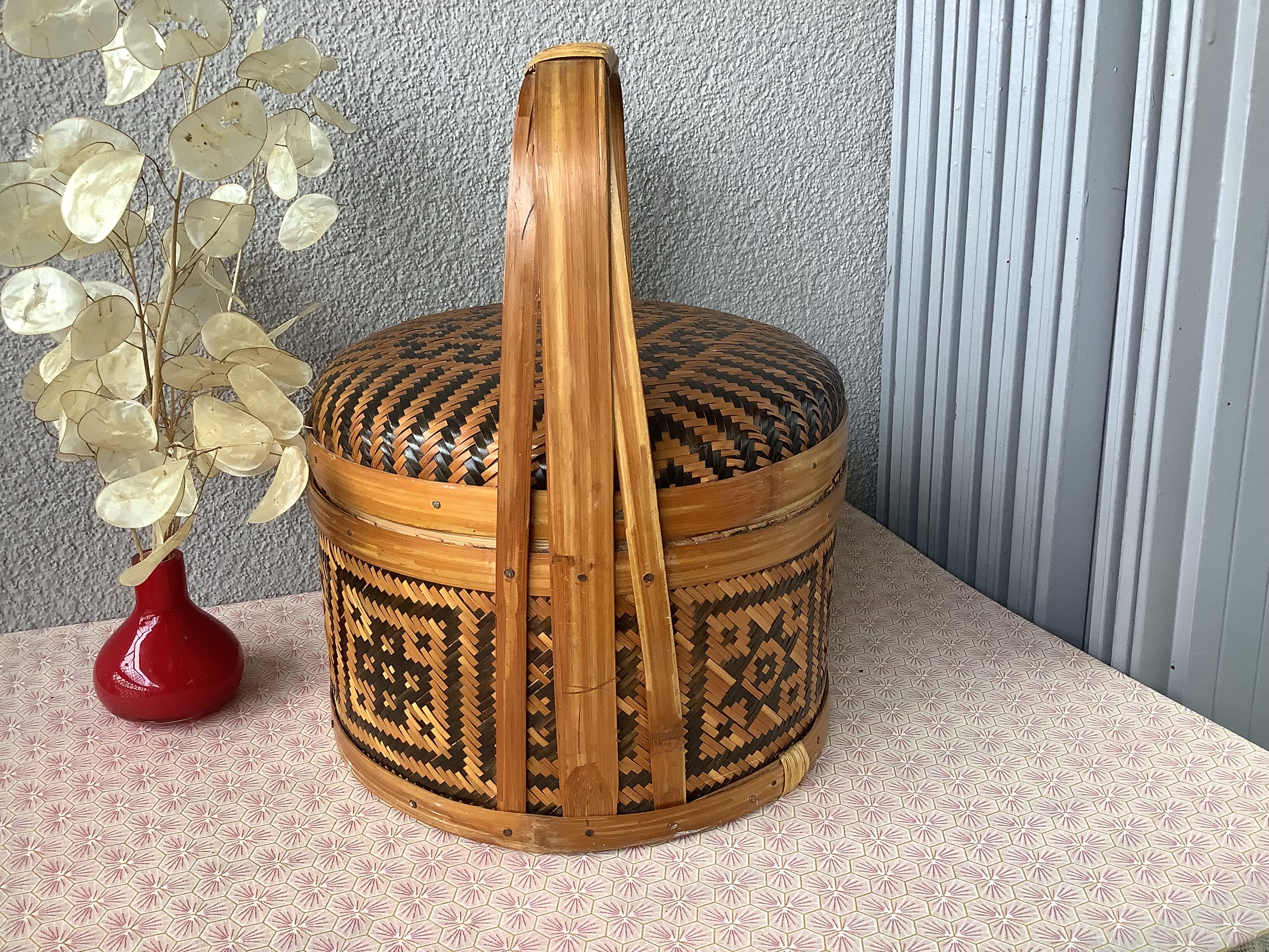 Boho chic Chinese Bamboo Bamboo Braided Basket - Bakul Siah
