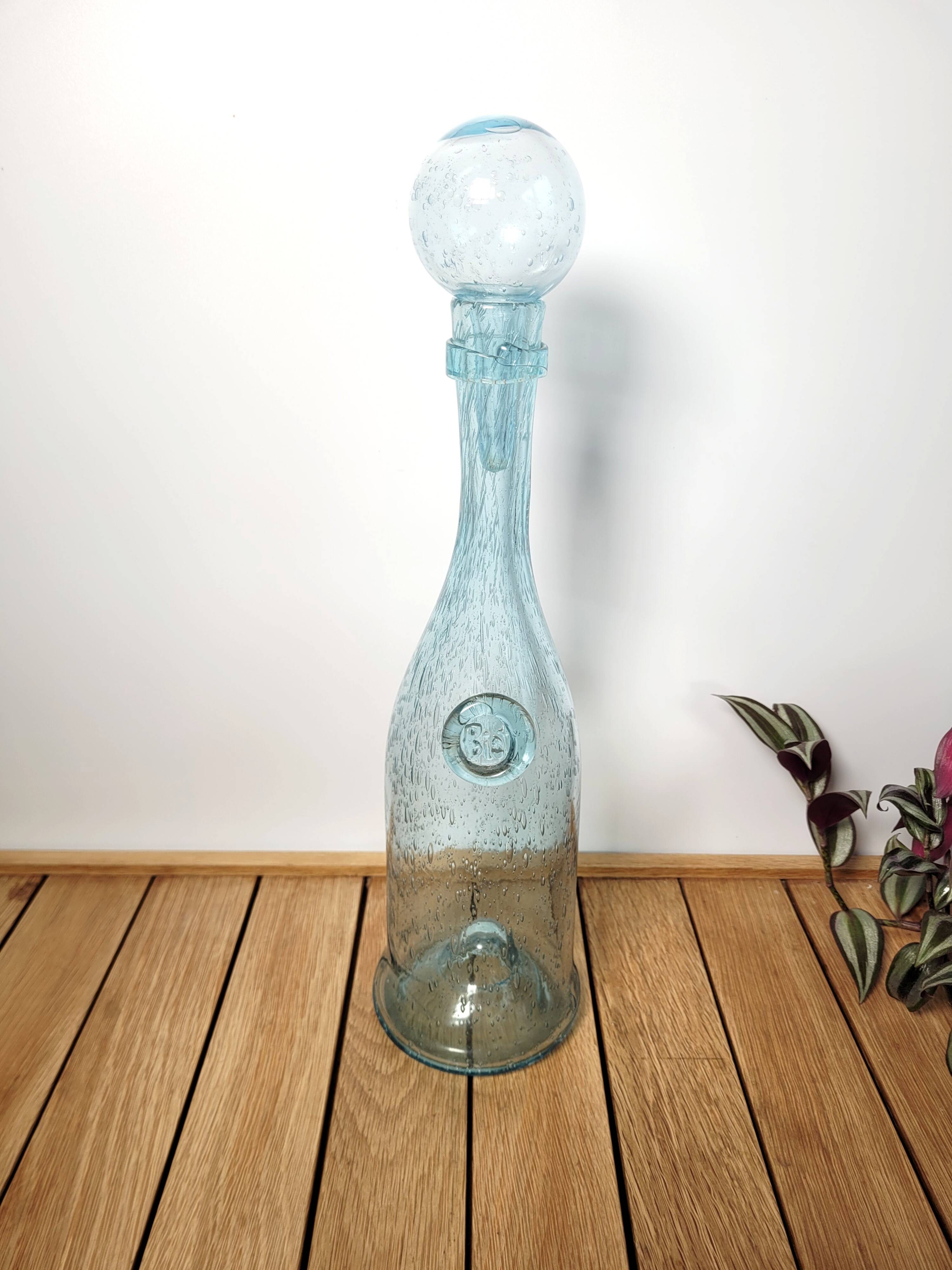 Biot carafe in blue blown glass