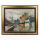 Grand tableau scene de rue urbaine esprit Bernard Buffet années 60