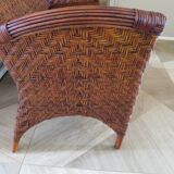 Two-seater banquette in woven rattan, wood and bamboo, 1980s.