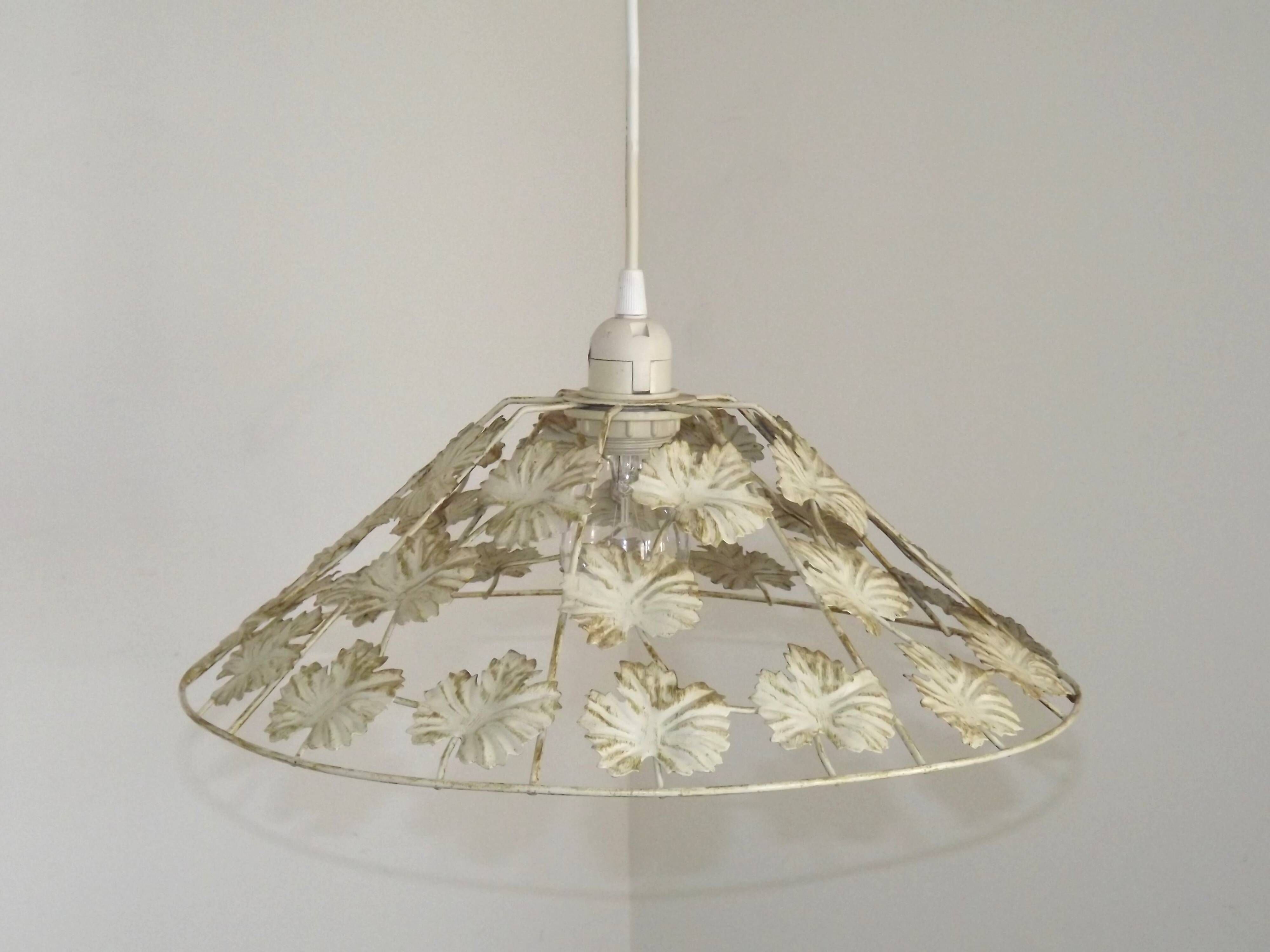 Vintage French Cream and Gold Metal Ceiling Light with Autumn Leaves 5520