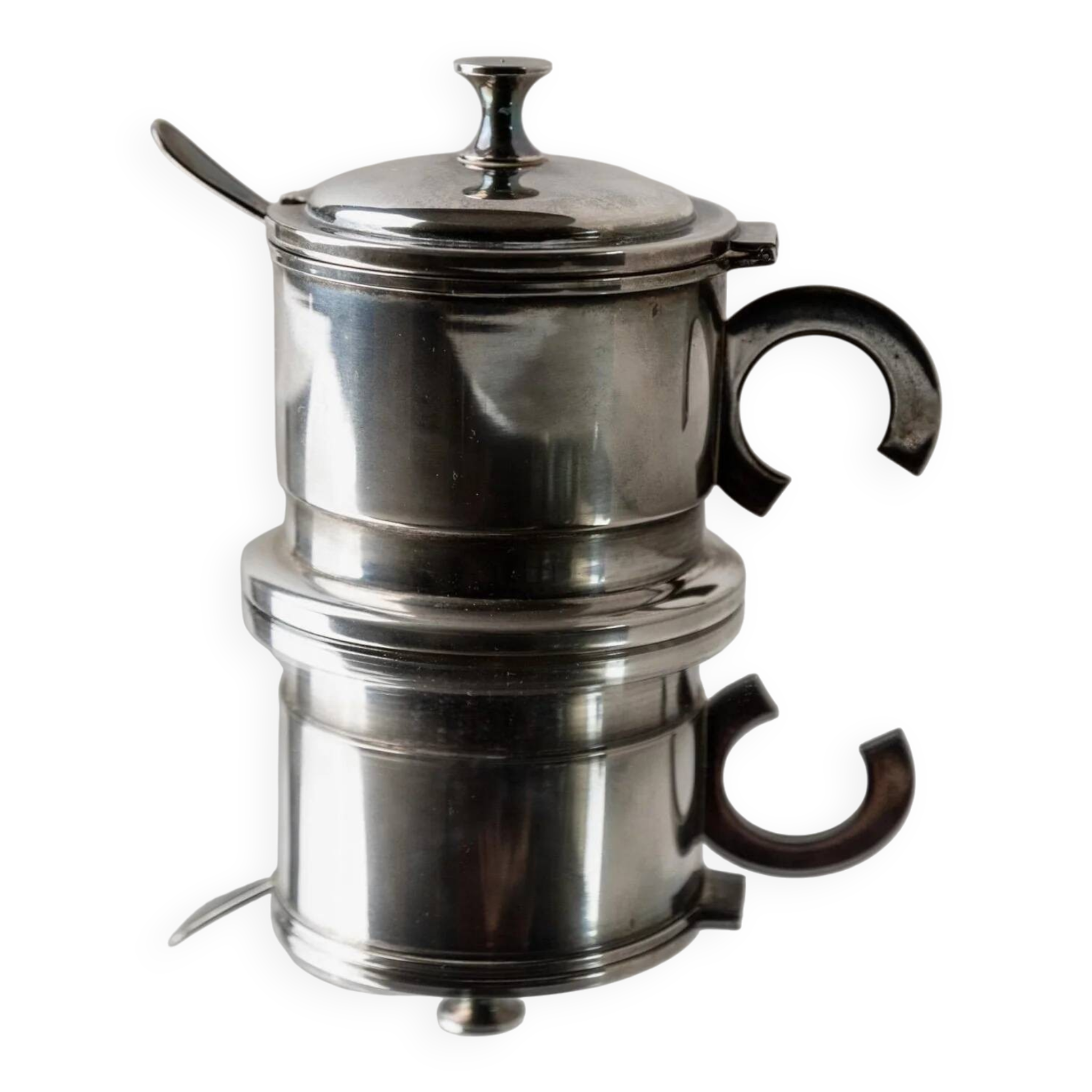 Argent Metal Silver-Plated Art Deco Lidded Box with Spoon, Italian 1930s Table Decor