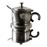 Argent Metal Silver-Plated Art Deco Lidded Box with Spoon, Italian 1930s Table Decor