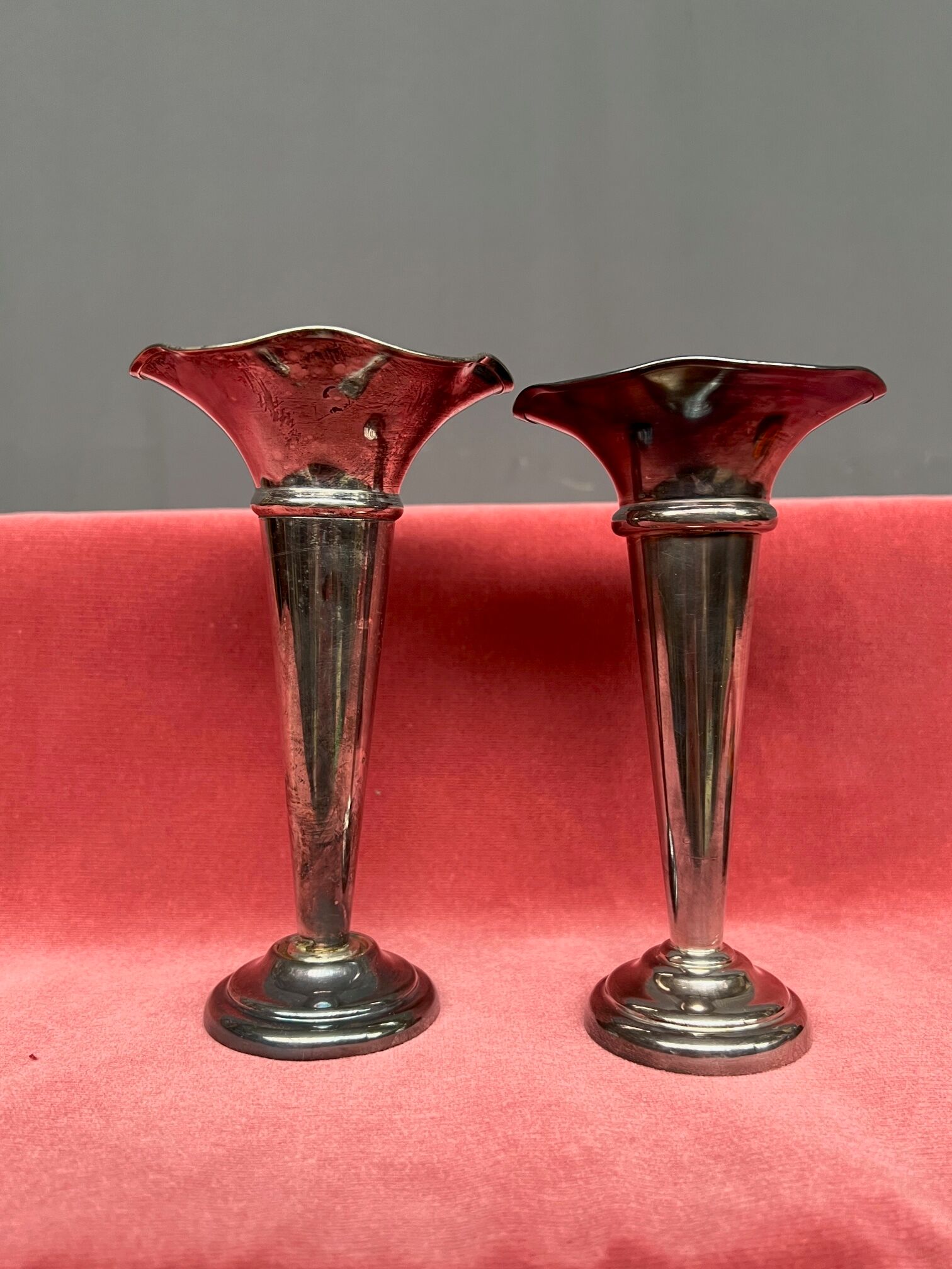 Silver plated metal vases