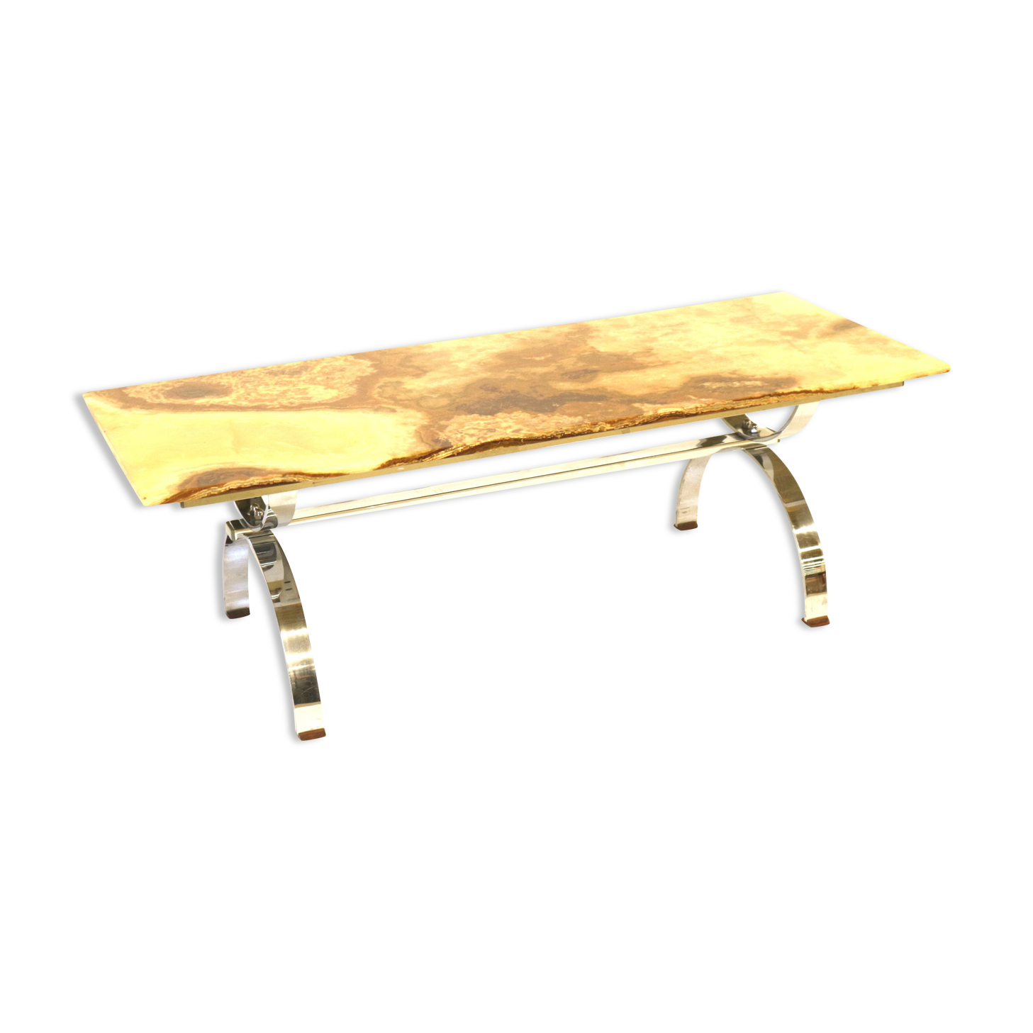 Vintage onyx coffee table with chrome base made in the 1970s