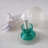 Frosted globe lamp and turquoise glass