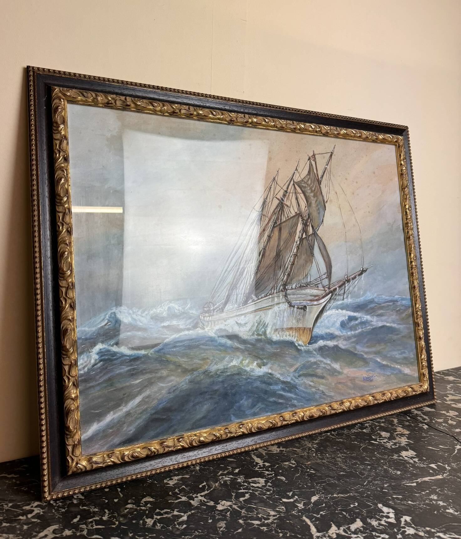 Frederick r. wagner (1937) (1864-1940): watercolor sailboat on the open sea