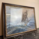 Frederick r. wagner (1937) (1864-1940) : aquarelle voilier en pleine mer
