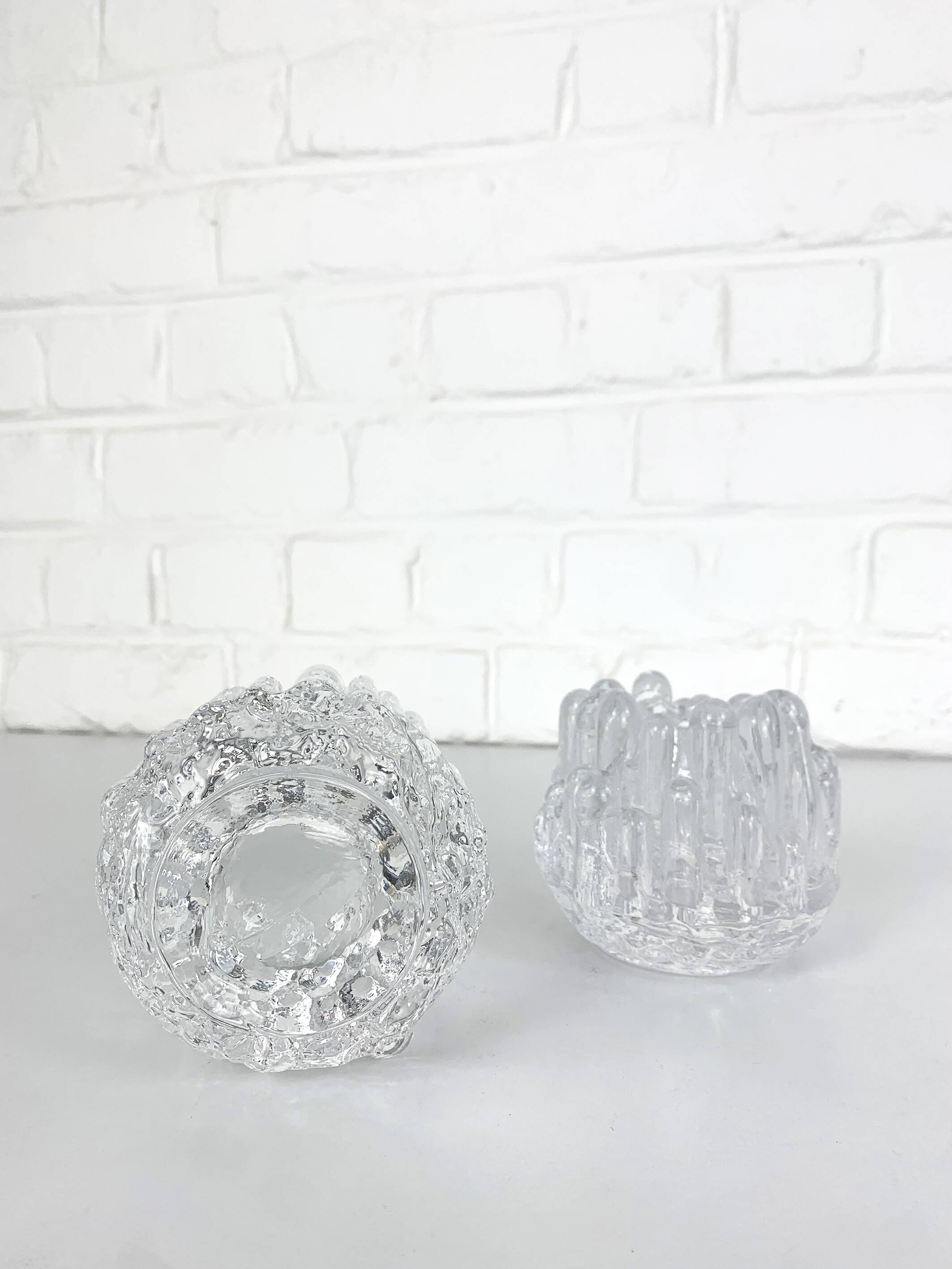 Pair of Sunflower Glass Candlesticks, Göran Wärff for Kosta Boda, Sweden, 1970s
