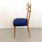 Vintage Maple Dining Chairs with Ultramarine Blue Fabric, 1950s, Set of 5