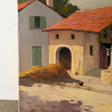 Country house with chickens, oil on canvas signed Perrot.