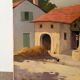 Country house with chickens, oil on canvas signed Perrot.