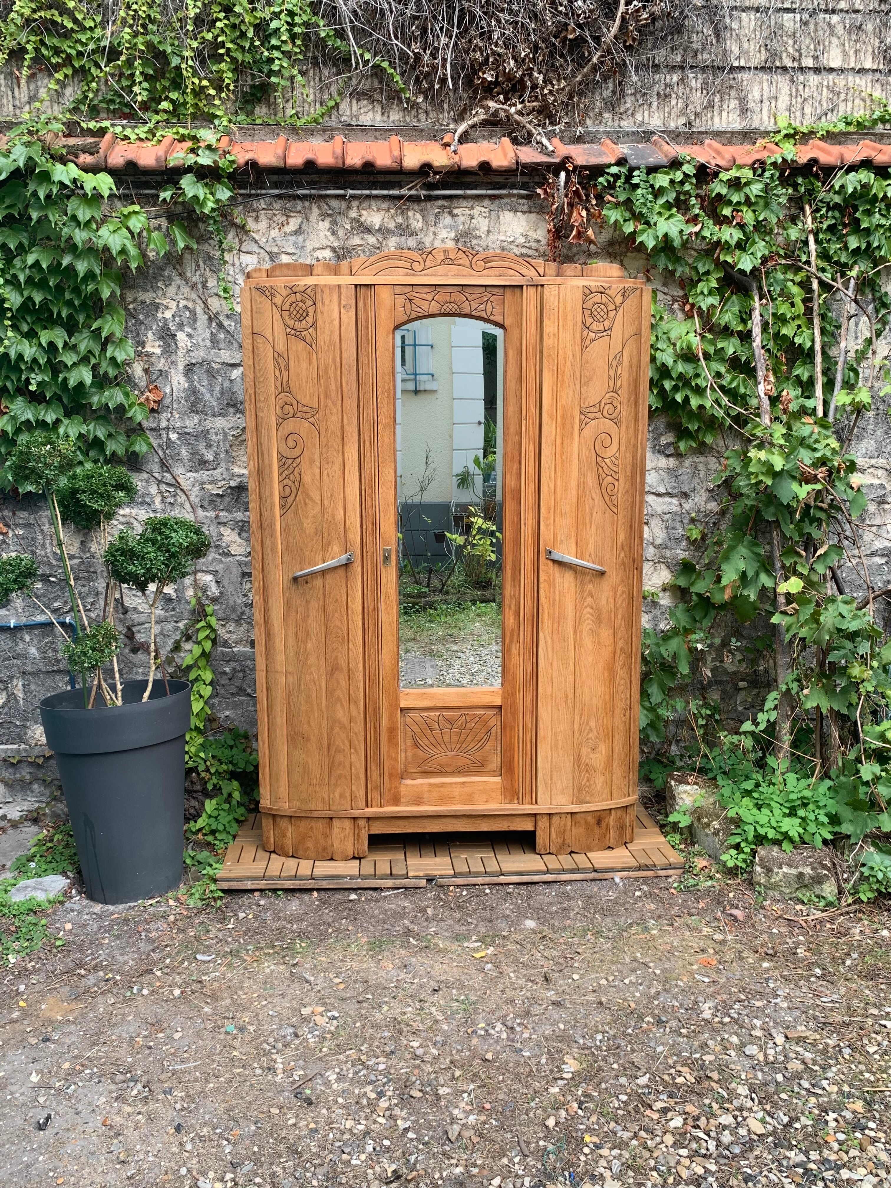 Parisian art deco wardrobe solid raw oak 1930