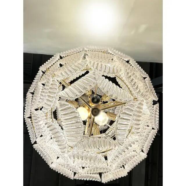 Italian Petals Murano Glass Chandelier in Transparent Diamanté Glass