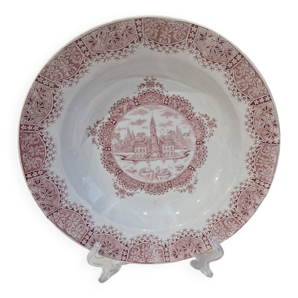 Grande assiette creuse terre de fer ou petit plat rond creux ancien Moulin des loups modèle Dentelle