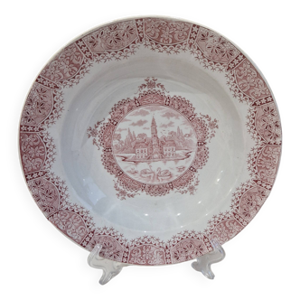 Large deep iron earth plate or small old round hollow dish Moulin des loups Dentelle model