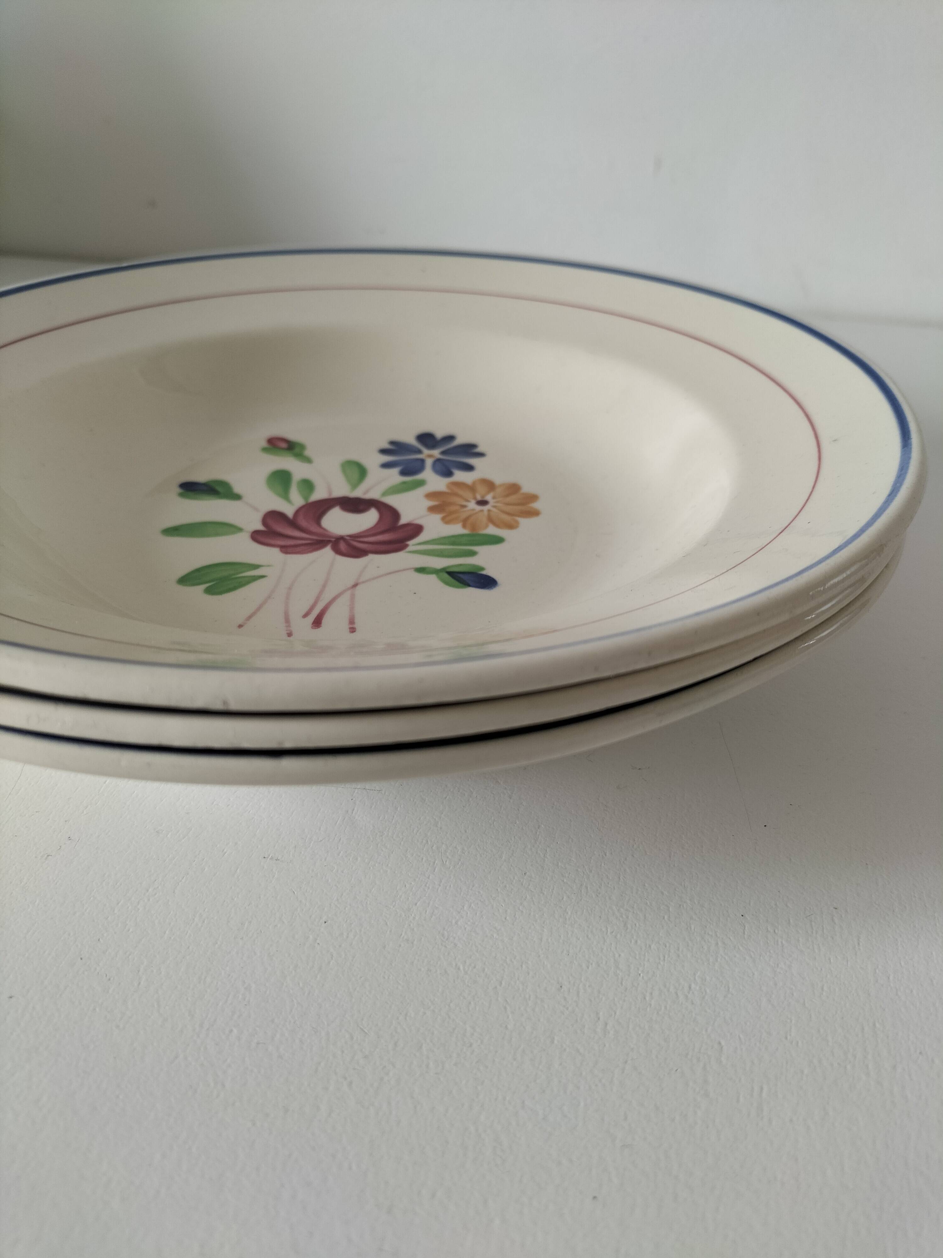 Trio of K&G Lunéville soup plates – Chantilly model, hand-painted