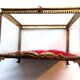 Napoleon III jewelry box, beveled glass and gilded brass, red padded, 4 feet