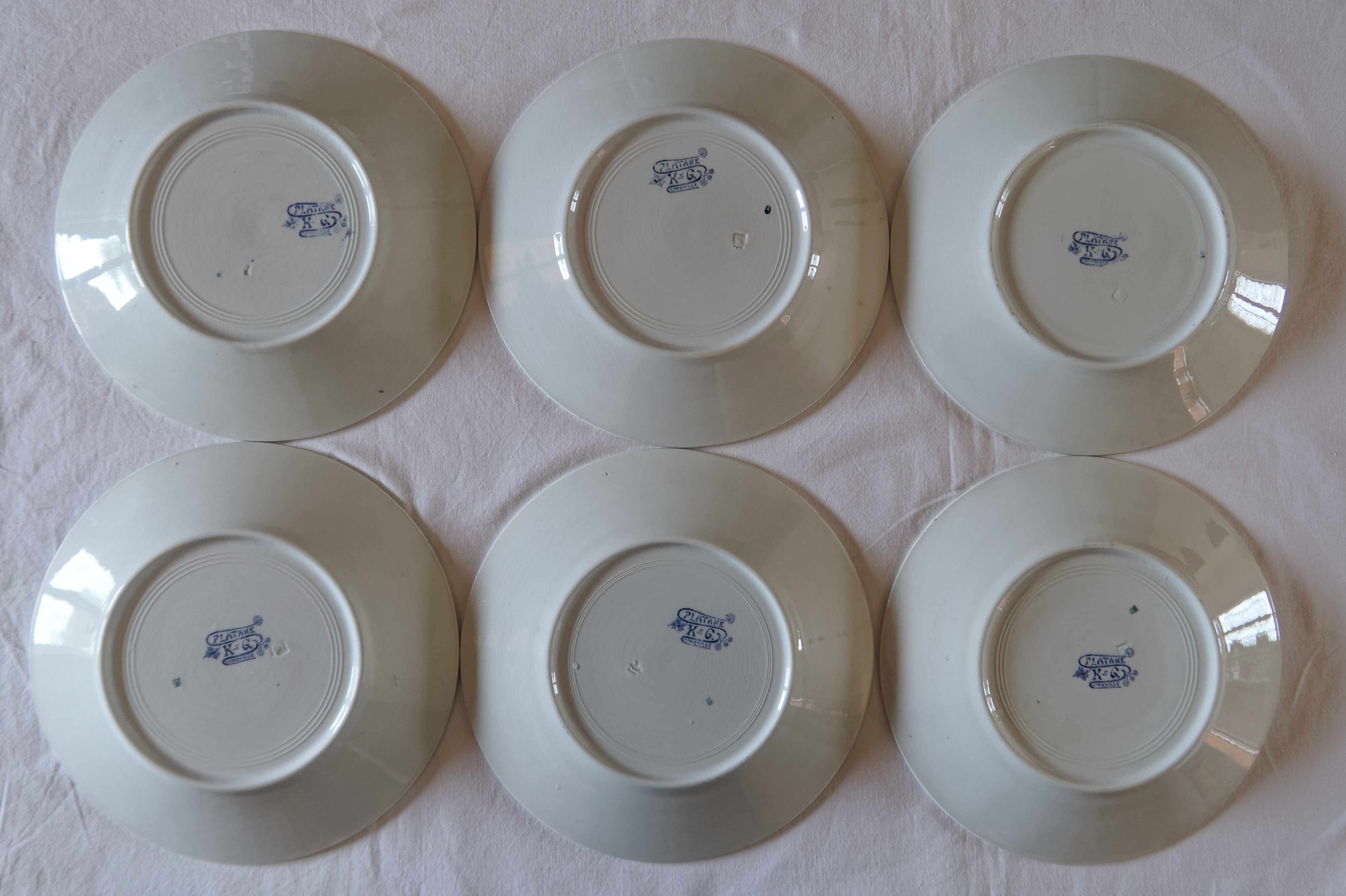 Lot 6 flat plates iron earth K&G Lunéville Platane series