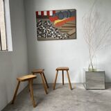 Set of 3 oak tripod stools