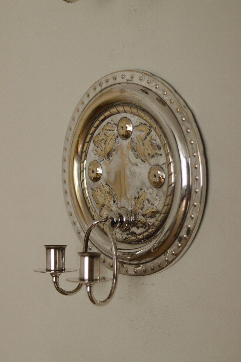 Pair of Vintage Silver/ Nickel Plated Swedish Sconce