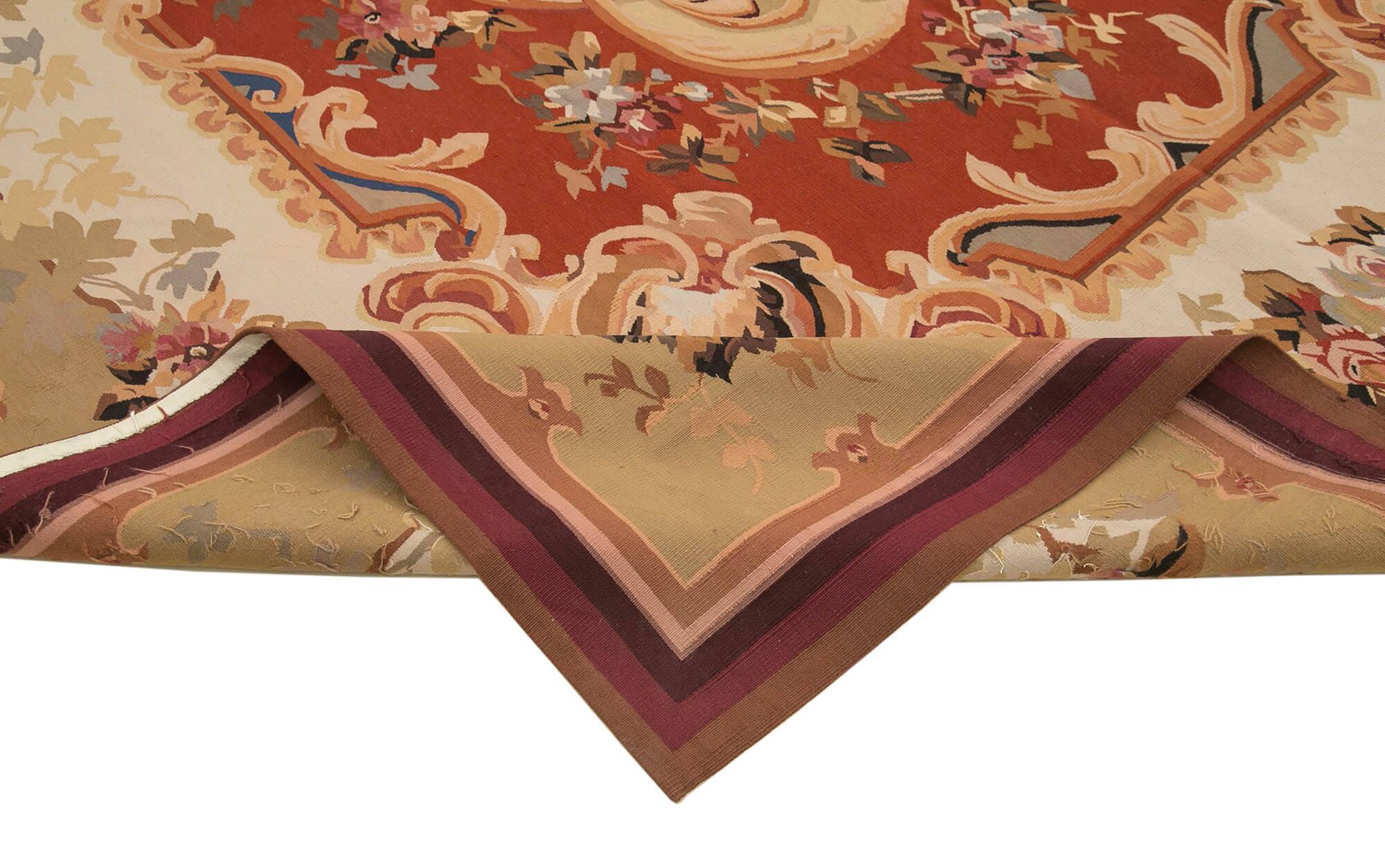 Handmade European Vintage Aubusson Kilim 265 cm x 362 cm