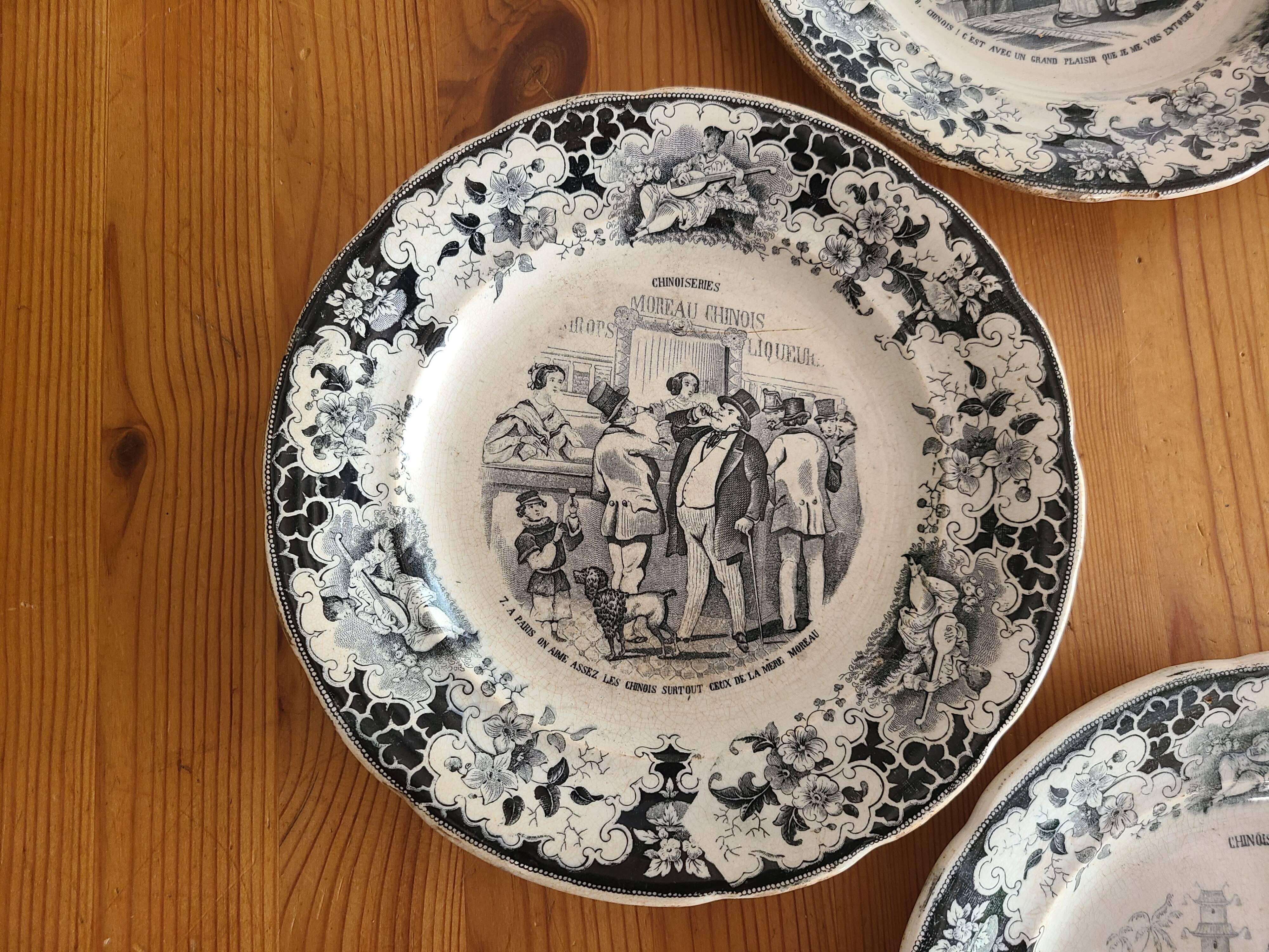 5 talking plates Choisy Le Roi XIXth series "Chinoiseries"
