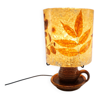 Lampe Accolay en céramique et résine décorée de fleurs, années 70