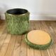 Pouf chest moumoute green and gold vintage years 60-70