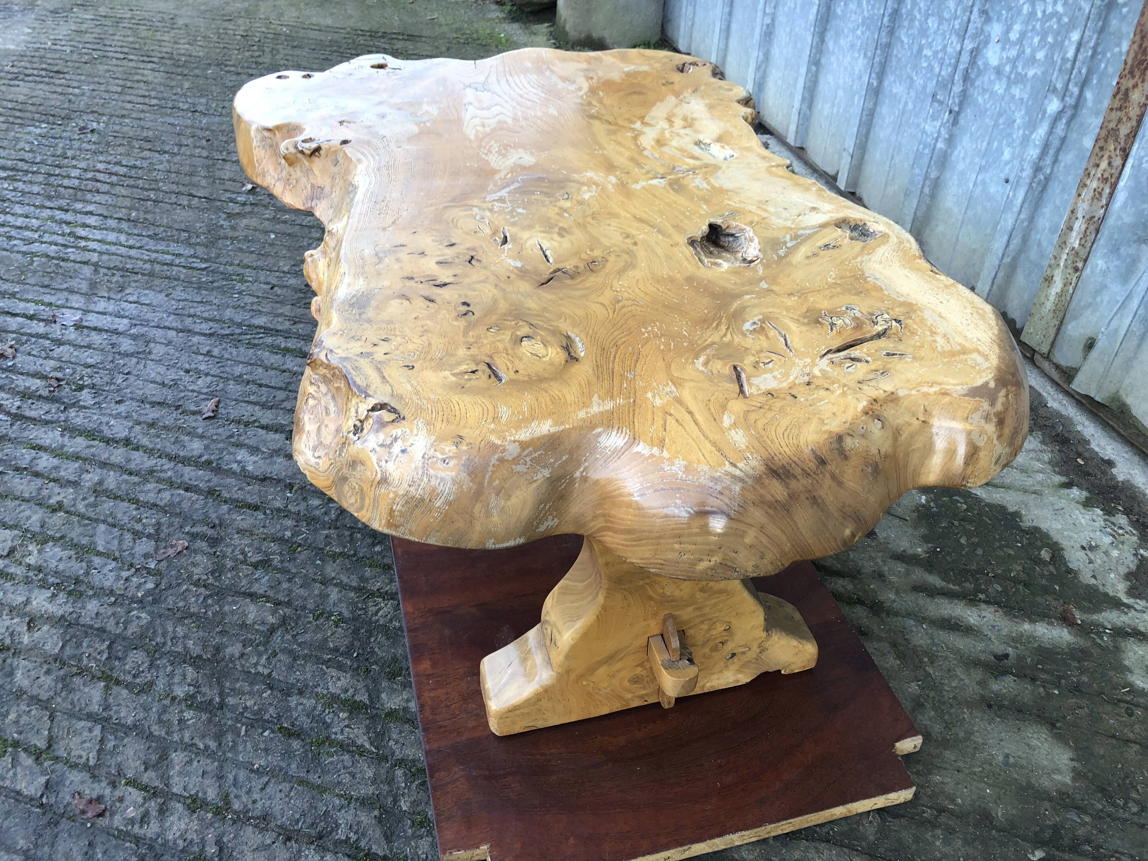 Handcrafted Brutalist coffee table in solid elm