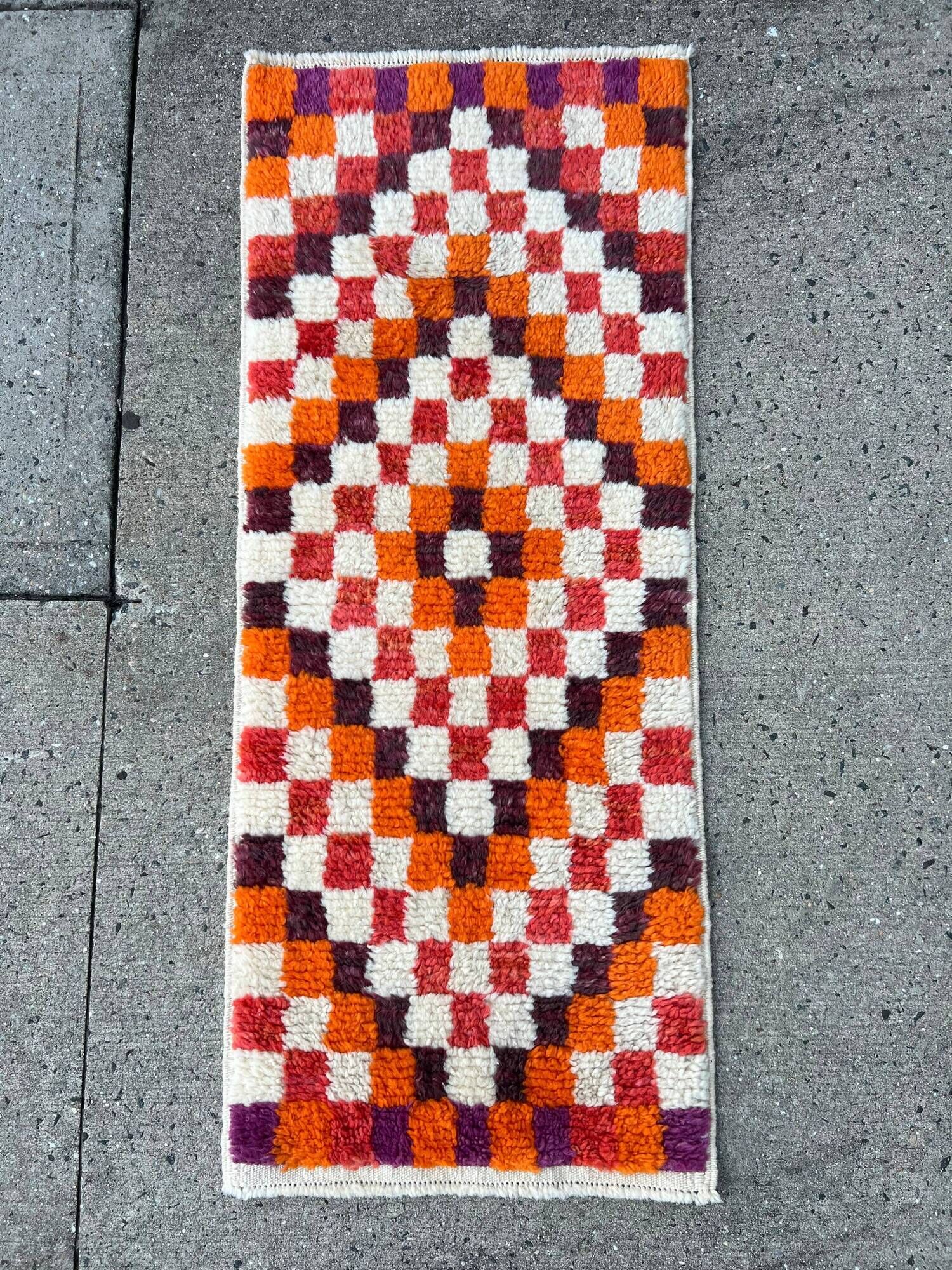 Vintage Handmade Turkish Tulu Rug with Checkered Design. Custom Options Available