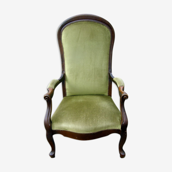 Fauteuil voltaire tissus velours et bois massf