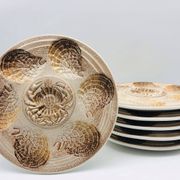 6 oyster/shellfish plates, Atelier d’Art du Revernay.
