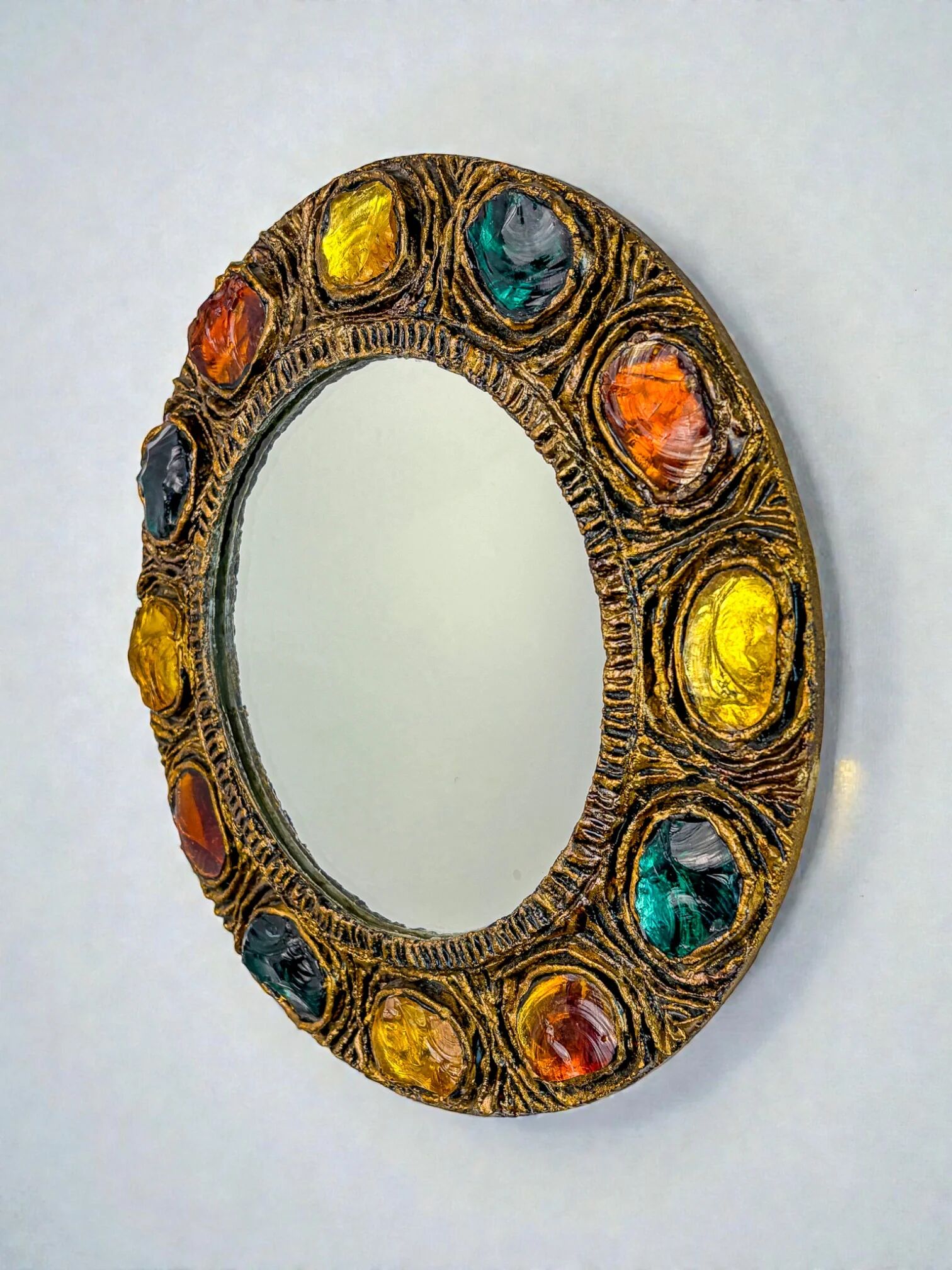 Italian mid-century mirror by Creaciones Gobesso, Murano rock crystals, 1960s