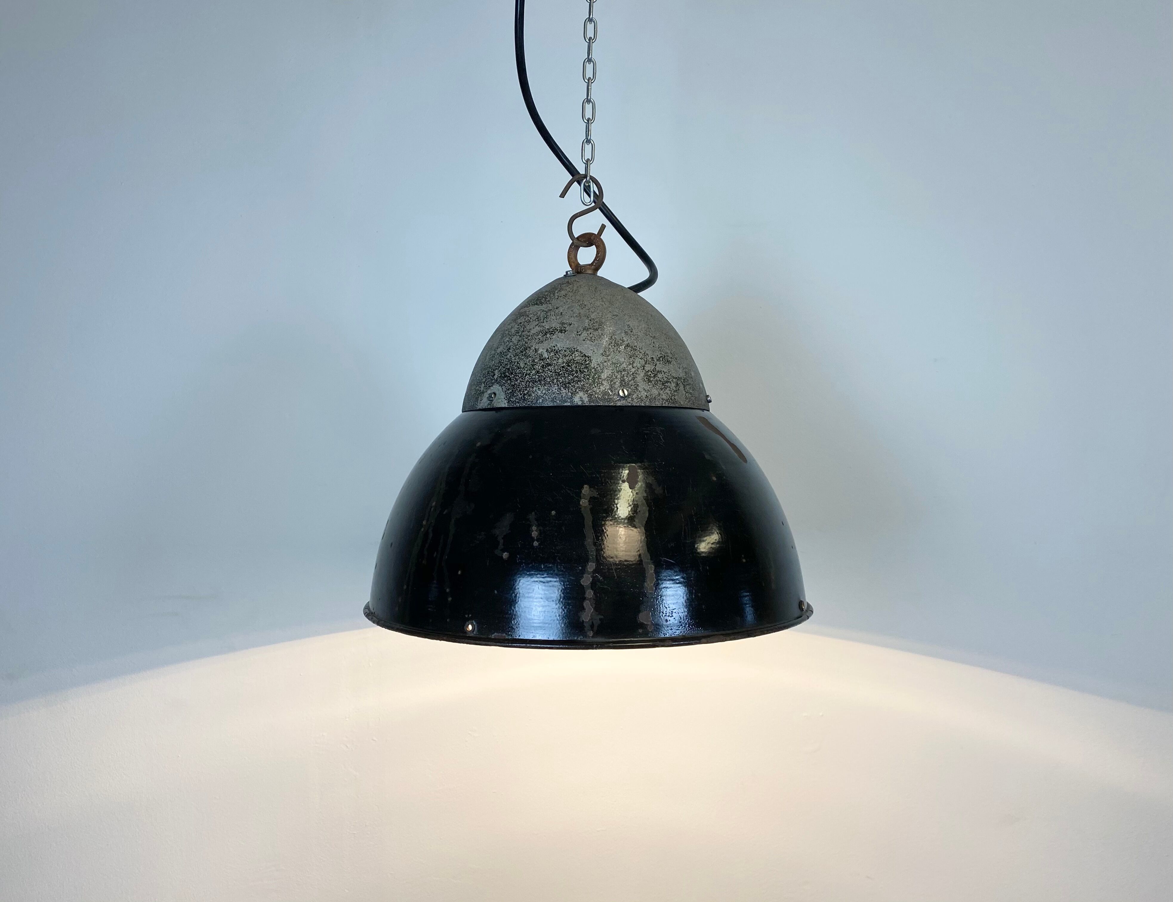 Vintage Black Enameled Hanging Lamp, 1930s