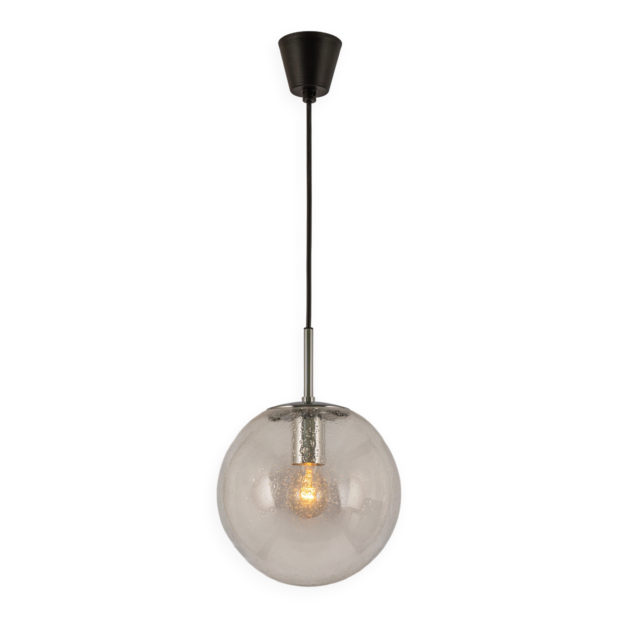 Small Limburg chrome pendant light with clear glass globe, Germany, 1970s.