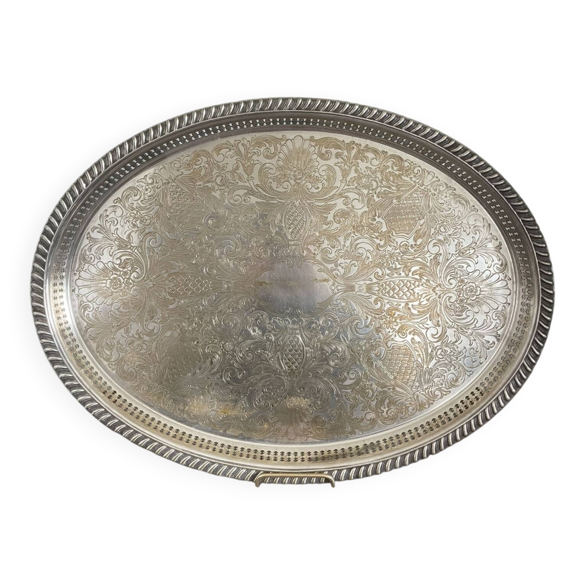 Vintage Silver Metal Tray Floral Rococo Pattern 55x40cm 1970
