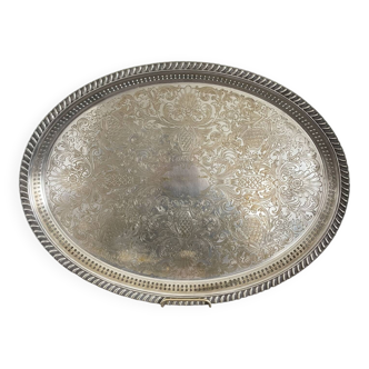 Vintage Silver Metal Tray Floral Rococo Pattern 55x40cm 1970