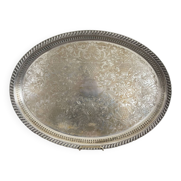 Vintage Silver Metal Tray Floral Rococo Pattern 55x40cm 1970